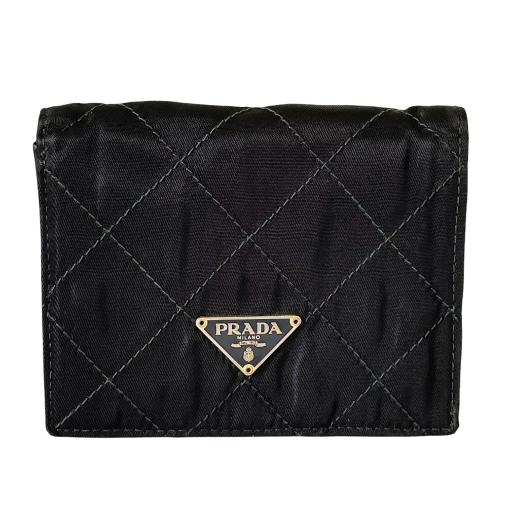 Prada quilted nylon triangle logo lambskin leather bifold wallet